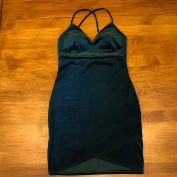 slim fit dress slacks Dark Green Velvet Fleur Mini Dress